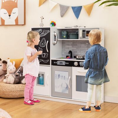 Costway Set cucina per bambini con lavagna telefono microonde fabbricatore di ghiaccio, Cucina gioco finta in legno Bianco Costway Set cucina per bambini con lavagna telefono microonde fabbricatore di ghiaccio, Cucina gioco finta in legno Bianco