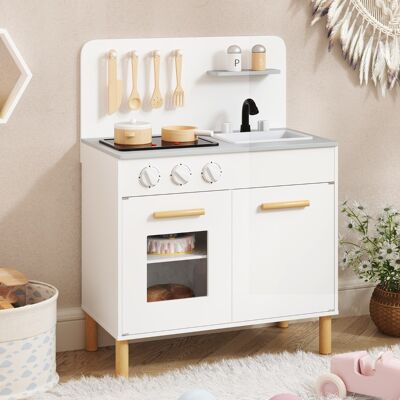 Costway Set da cucina per bambini in legno con luci e accessori da cucina, Gioco educativo con spazio di archiviazione, Regalo per Bambini Bianco Costway Set da cucina per bambini in legno con luci e accessori da cucina, Gioco educativo con spazio di archiviazione, Regalo per Bambini Bianco