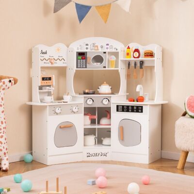 Costway Cucina giocattolo angolare in legno con macchina del caffè, Set cucina con luci e suoni per Bambini 3+ Anni Bianco Costway Cucina giocattolo angolare in legno con macchina del caffè, Set cucina con luci e suoni per Bambini 3+ Anni Bianco