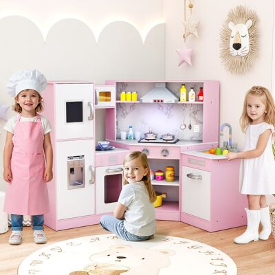 Costway Cucina giocattolo per bambini in legno con lavabo separato suoni e luci divertenti, Set da cucina per giochi Rosa Costway Cucina giocattolo per bambini in legno con lavabo separato suoni e luci divertenti, Set da cucina per giochi Rosa