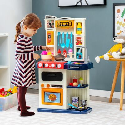 Costway Set da cucina per bambini con 38 accessori, Set giocattolo con finto vapore cappa aspirante con canzoni Blu Costway Set da cucina per bambini con 38 accessori, Set giocattolo con finto vapore cappa aspirante con canzoni Blu