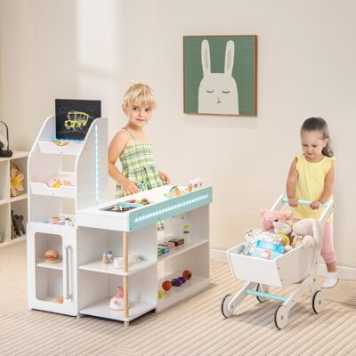 Costway Set da supermercato in legno per bambini, Gioco di finta spesa con registratore di cassa carrello della spesa Bianco Costway Set da supermercato in legno per bambini, Gioco di finta spesa con registratore di cassa carrello della spesa Bianco