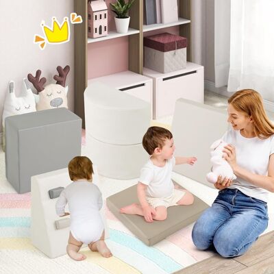 Costway Set di blocchi da arrampicata in schiuma da 6 pezzi con chiusure a velcro, Set morbido leggero per arrampicare e strisciare Bianco+Grigio Costway Set di blocchi da arrampicata in schiuma da 6 pezzi con chiusure a velcro, Set morbido leggero per arrampicare e strisciare Bianco+Grigio