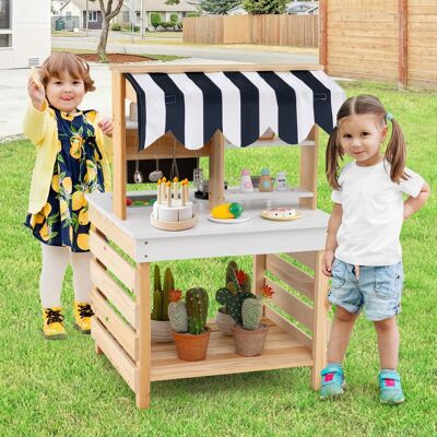 Costway Cucina giochi in legno a doppia faccia con lavandino vaschetta per l'acqua, Set di cucina per bambini dai 3+ anni Naturale Costway Cucina giochi in legno a doppia faccia con lavandino vaschetta per l'acqua, Set di cucina per bambini dai 3+ anni Naturale