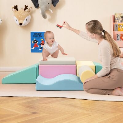 Costway Set di giocattoli educativi per arrampicatori 7 pezzi, Attrezzatura leggera in schiuma per bambini più di 1,5anni Blu Costway Set di giocattoli educativi per arrampicatori 7 pezzi, Attrezzatura leggera in schiuma per bambini più di 1,5anni Blu