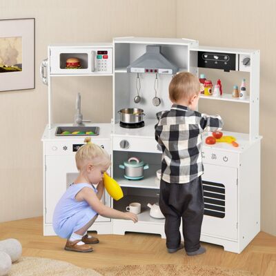 Costway Set di giocattoli in legno con cappa macchina del ghiaccio lavello rubinetto, Cucina da gioco per bambini 3+ anni Bianco Costway Set di giocattoli in legno con cappa macchina del ghiaccio lavello rubinetto, Cucina da gioco per bambini 3+ anni Bianco