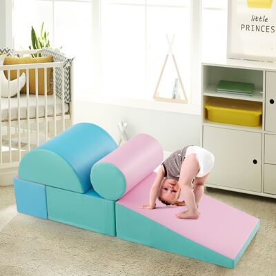 Costway Set di gioco da arrampicata per bambini da 5 pezzi, Strutture di gioco in schiuma impermeabili Verde e rosa Costway Set di gioco da arrampicata per bambini da 5 pezzi, Strutture di gioco in schiuma impermeabili Verde e rosa