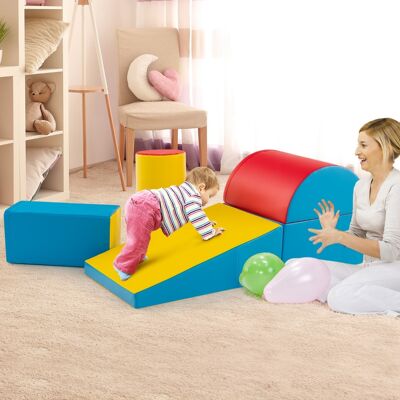 Costway Set di gioco da arrampicata per bambini da 5 pezzi, Strutture di gioco in schiuma impermeabili Colorato 2 Costway Set di gioco da arrampicata per bambini da 5 pezzi, Strutture di gioco in schiuma impermeabili Colorato 2