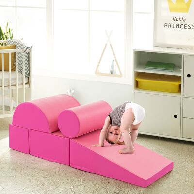 Costway Set di gioco da arrampicata per bambini da 5 pezzi, Strutture di gioco in schiuma impermeabili Rosa scuro Costway Set di gioco da arrampicata per bambini da 5 pezzi, Strutture di gioco in schiuma impermeabili Rosa scuro