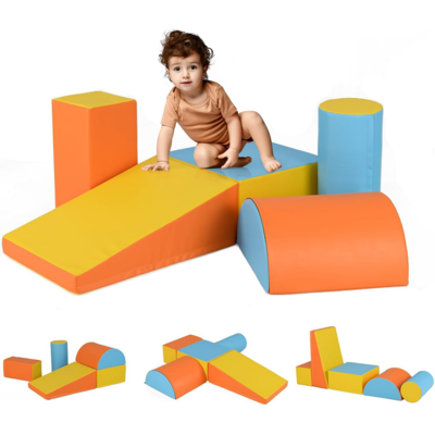 Costway Set di gioco da arrampicata per bambini da 5 pezzi, Strutture di gioco in schiuma impermeabili Arancione Costway Set di gioco da arrampicata per bambini da 5 pezzi, Strutture di gioco in schiuma impermeabili Arancione
