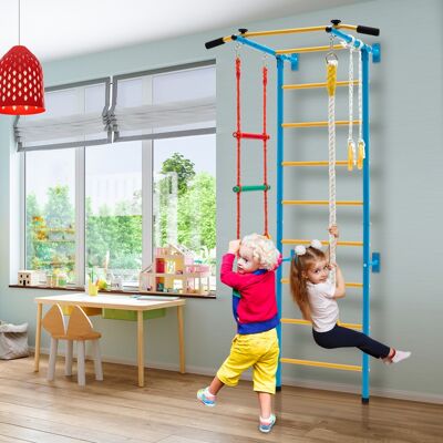 Costway Set di sbarre in acciaio da parete per bambini, Sbarra per trazioni con scala a corda anelli da ginnastica Giallo Costway Set di sbarre in acciaio da parete per bambini, Sbarra per trazioni con scala a corda anelli da ginnastica Giallo