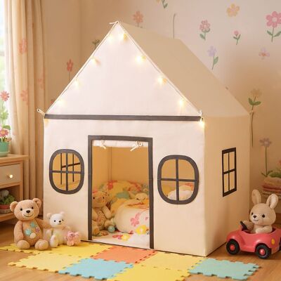 Costway Tenda da gioco per bambini con tenda porta e finestre e luci a stella, Tenda da interno per bambini e bambine 3-10 anni Beige Costway Tenda da gioco per bambini con tenda porta e finestre e luci a stella, Tenda da interno per bambini e bambine 3-10 anni Beige