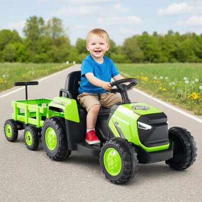 Costway Trattore elettrico 12V con rimorchio staccabile e controllo remoto, Giocattolo trattore alimentato a batteria per bambini Verde Costway Trattore elettrico 12V con rimorchio staccabile e controllo remoto, Giocattolo trattore alimentato a batteria per bambini Verde