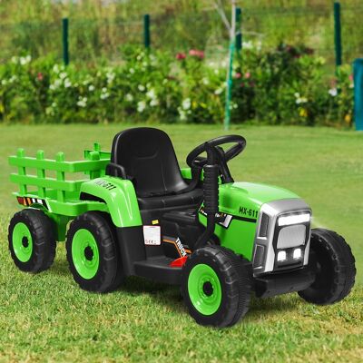 Costway Trattore giocattolo elettrico con 3 marce luci led musica clacson, Trattore con rimorchio 12 v per bambini Verde Costway Trattore giocattolo elettrico con 3 marce luci led musica clacson, Trattore con rimorchio 12 v per bambini Verde