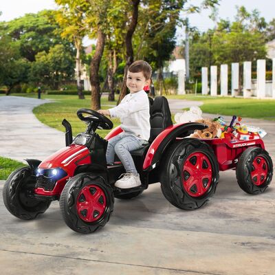 Costway Trattore elettrico per bambini con rimorchio e telecomando, Trattore giocattolo con cintura di sicurezza Rosso Costway Trattore elettrico per bambini con rimorchio e telecomando, Trattore giocattolo con cintura di sicurezza Rosso