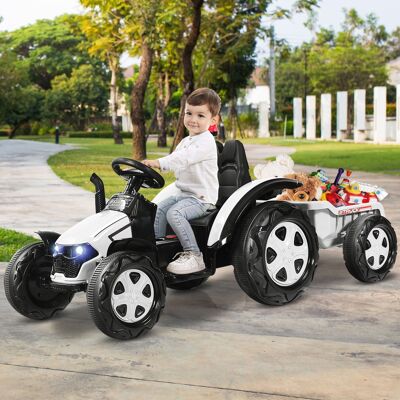 Costway Trattore elettrico per bambini con rimorchio e telecomando, Trattore giocattolo con cintura di sicurezza Bianco Costway Trattore elettrico per bambini con rimorchio e telecomando, Trattore giocattolo con cintura di sicurezza Bianco