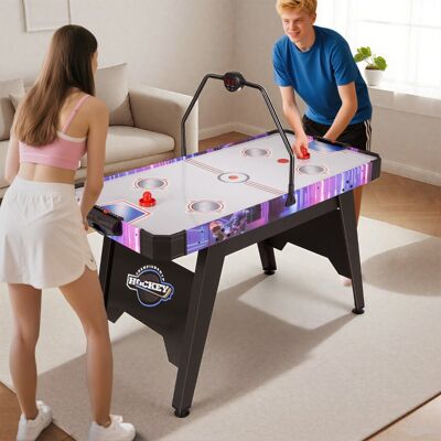Costway Tavolo da gioco arcade con potente motore da 12V e segnapunti digitale LED, Tavolo da air hockey da 144 cm Nero Costway Tavolo da gioco arcade con potente motore da 12V e segnapunti digitale LED, Tavolo da air hockey da 144 cm Nero