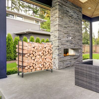 Costway Porta legna con copertura impermeabile e struttura in ferro pesante per camino, Mensola portalegna Nero 122,5cm Costway Porta legna con copertura impermeabile e struttura in ferro pesante per camino, Mensola portalegna Nero 122,5cm