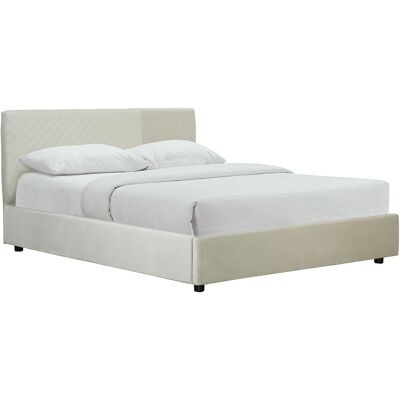 Miliboo Letto contenitore con rete e testata letto con motivi in velluto beige 160 x 200 cm RIGA Miliboo Letto contenitore con rete e testata letto con motivi in velluto beige 160 x 200 cm RIGA