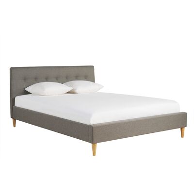 Miliboo Letto matrimoniale 160x200 cm con testata letto in tessuto grigio chiaro LEONCE Miliboo Letto matrimoniale 160x200 cm con testata letto in tessuto grigio chiaro LEONCE