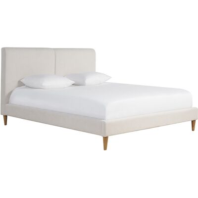 Miliboo Letto matrimoniale 160x200 cm in tessuto beige e legno chiaro SALOME Miliboo Letto matrimoniale 160x200 cm in tessuto beige e legno chiaro SALOME