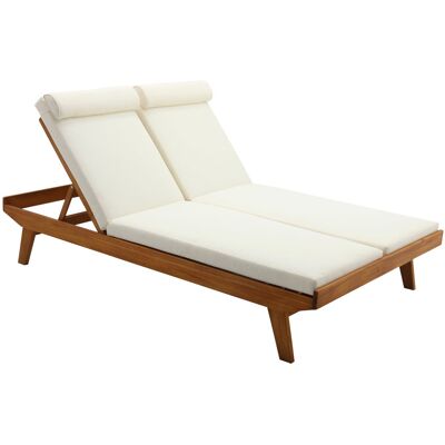 Miliboo Lettino prendisole doppio con schienali multiposizione bianco e legno massello L127 cm CARACAS Miliboo Lettino prendisole doppio con schienali multiposizione bianco e legno massello L127 cm CARACAS