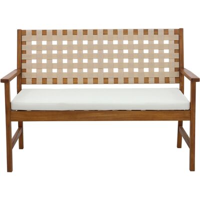 Miliboo Panchina da giardino in legno massiccio 2 posti con cuscino bianco e cinghie L114 cm SANTANA Miliboo Panchina da giardino in legno massiccio 2 posti con cuscino bianco e cinghie L114 cm SANTANA