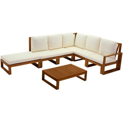 Miliboo Salotto da giardino angolare 6-8 posti in legno massello con cuscini sfoderabili beige SALSA Miliboo Salotto da giardino angolare 6-8 posti in legno massello con cuscini sfoderabili beige SALSA