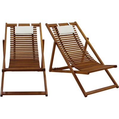 Miliboo Sedie sdraio legno massello con cuscino in tessuto bianco (set di 2) MOONA Miliboo Sedie sdraio legno massello con cuscino in tessuto bianco (set di 2) MOONA