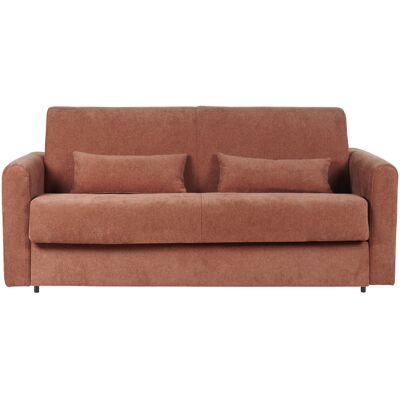 Divano letto Miliboo - Effetto velluto terracotta, 3 posti, materasso 13cm Divano letto Miliboo - Effetto velluto terracotta, 3 posti, materasso 13cm