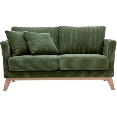 Miliboo Divano scandinavo sfoderabile 2 posti in tessuto velluto a coste verde kaki e legno chiaro OSLO Miliboo Divano scandinavo sfoderabile 2 posti in tessuto velluto a coste verde kaki e legno chiaro OSLO