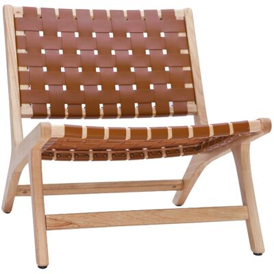 Miliboo Poltrona etnica in legno e strisce intrecciate marrone BONDI Miliboo Poltrona etnica in legno e strisce intrecciate marrone BONDI