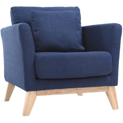 Miliboo Poltrona scandinava blu scuro piedi in legno chiaro OSLO Miliboo Poltrona scandinava blu scuro piedi in legno chiaro OSLO