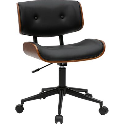 Miliboo Sedia da ufficio con rotelle nera e legno scuro BASILE Miliboo Sedia da ufficio con rotelle nera e legno scuro BASILE