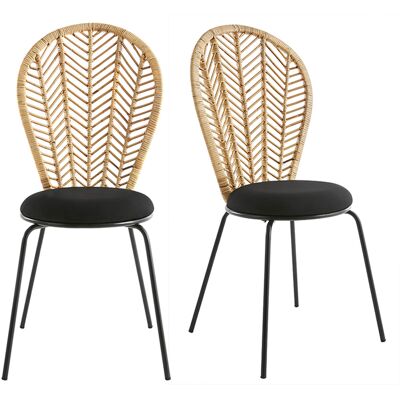 Miliboo Sedie in rattan, tessuto e metallo nero (set di 2) PEACOCK Miliboo Sedie in rattan, tessuto e metallo nero (set di 2) PEACOCK