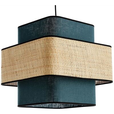 Lampada a sospensione quadrata Miliboo in lino blu e rafia - Decorazione moderna Lampada a sospensione quadrata Miliboo in lino blu e rafia - Decorazione moderna