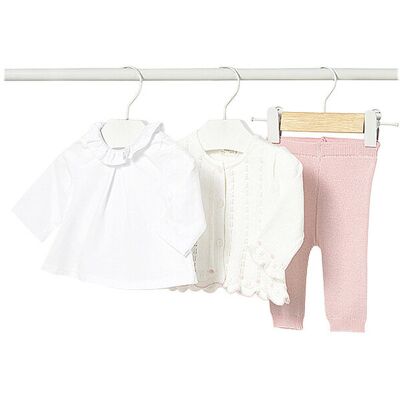 Mayoral Set neonata 3 pezzi cardigan, maglietta a maniche lunghe e mutandina rosa 68 Mayoral Set neonata 3 pezzi cardigan, maglietta a maniche lunghe e mutandina rosa 68