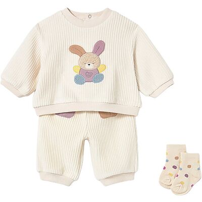 Mayoral Set neonato maglione con pantaloni e calzini crema 56 Mayoral Set neonato maglione con pantaloni e calzini crema 56