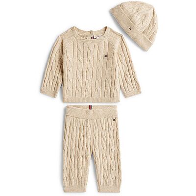 Tommy Hilfiger Set neonato 3 pezzi, maglione, pantaloni e cappello beige 80 Tommy Hilfiger Set neonato 3 pezzi, maglione, pantaloni e cappello beige 80