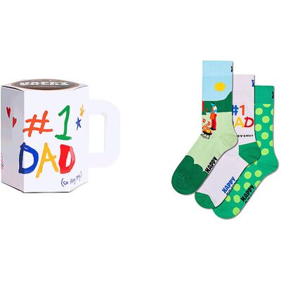 Happy Socks Calzini da uomo NO. 1 PAPÀ, confezione da 3 paia, 41-46, bianco bianco Happy Socks Calzini da uomo NO. 1 PAPÀ, confezione da 3 paia, 41-46, bianco bianco