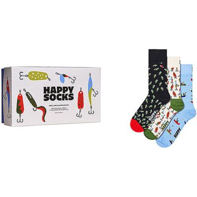 Happy Socks Set di calze da uomo HOOK LINE, confezione da 3 paia, taglia 41-46, nero nero Happy Socks Set di calze da uomo HOOK LINE, confezione da 3 paia, taglia 41-46, nero nero