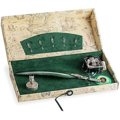 Dallaiti Set da scrittura con portapenne verde verde Dallaiti Set da scrittura con portapenne verde verde