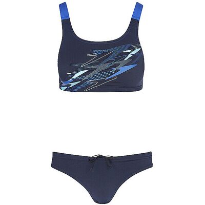 Speedo Bikini da donna Medley Logo con schiena a V blu 40 Speedo Bikini da donna Medley Logo con schiena a V blu 40