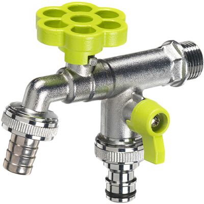 belfer Rubinetto a Sfera Doppio per Fontana da Giardino con Fiore e Leva Colorate RUB/030 Verde Acido... belfer Rubinetto a Sfera Doppio per Fontana da Giardino con Fiore e Leva Colorate RUB/030 Verde Acido...
