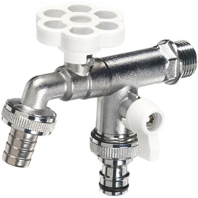 belfer Rubinetto a Sfera Doppio per Fontana da Giardino con Fiore e Leva Colorate RUB/030 Bianco... belfer Rubinetto a Sfera Doppio per Fontana da Giardino con Fiore e Leva Colorate RUB/030 Bianco...