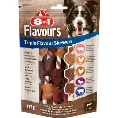 8in1 Triple Flavour 6 Spiedini Masticabili con Petto di Pollo Petto d'Anatra e Fegato di Pollo per Cani di Tutte le Taglie 113 gr 8in1 Triple Flavour 6 Spiedini Masticabili con Petto di Pollo Petto d'Anatra e Fegato di Pollo per Cani di Tutte le Taglie 113 gr