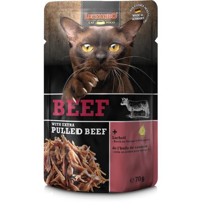 70 g Leonardo Pulled Beef Alimento Cibo Umido per Gatti Adulti con Patè Straccetti di Manzo e Olio di Salmone per un Pelo Setoso 70 g Leonardo Pulled Beef Alimento Cibo Umido per Gatti Adulti con Patè Straccetti di Manzo e Olio di Salmone per un Pelo Setoso