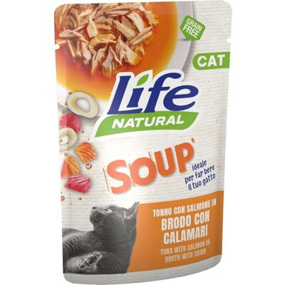 1 x 60 g Life Natural Soap Busta Alimento Cibo Umido Completo per Gatti Adulti con Tonno e Salmone in Brodo con Calamari Grain Free 1 x 60 g Life Natural Soap Busta Alimento Cibo Umido Completo per Gatti Adulti con Tonno e Salmone in Brodo con Calamari Grain Free