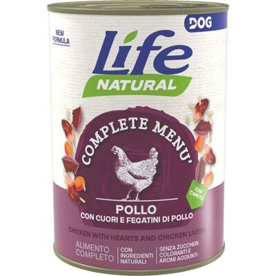 1 x 400 g Life Natural Dog Complete Menù Lattina Alimento Completo Cibo Umido Naturale per Cani Adulti con Pollo Cuori Fegatini di Pollo e Carote 1 x 400 g Life Natural Dog Complete Menù Lattina Alimento Completo Cibo Umido Naturale per Cani Adulti con Pollo Cuori Fegatini di Pollo e Carote