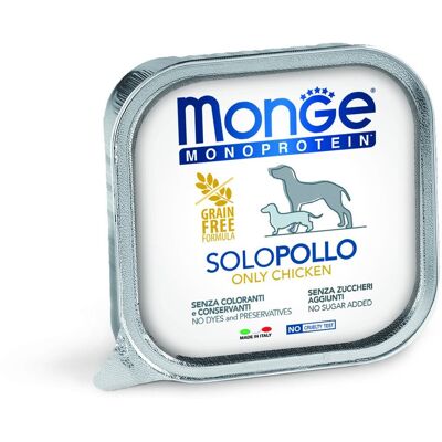 150 g Monge Monoprotein Alimento Completo Monoproteico Cibo Umido Paté per Cani Adulti con Solo Pollo Grain Free e Gluten Free 150 g Monge Monoprotein Alimento Completo Monoproteico Cibo Umido Paté per Cani Adulti con Solo Pollo Grain Free e Gluten Free